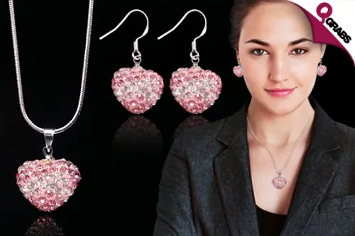 From QR29, Shine On with Rhinestone Jewelry Sets - Choose from Globe Shape OR Heart Shape Pieces! (Up to QR178 Value)